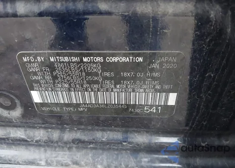 2020 Mitsubishi Outlander Le 2.4/Se 2.4/Sel 2.4/Sp 2.4 z USA, uszkodzony, nr VIN JA4AD3A36LZ035445